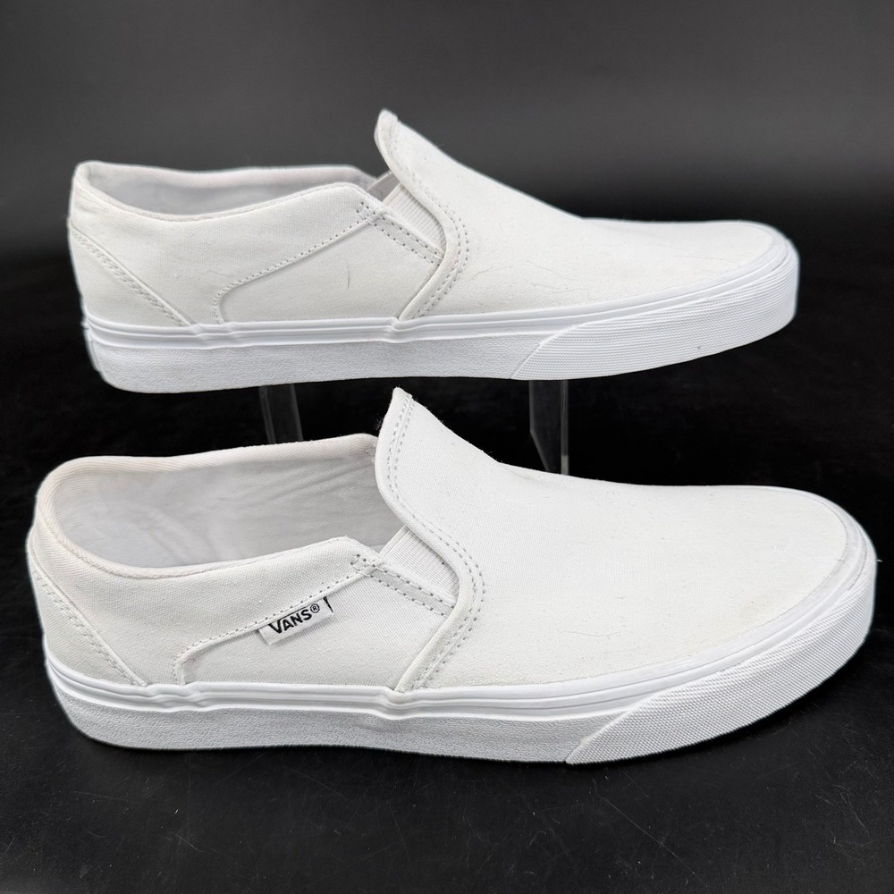 Vans Classic Slip On White Canvas Sneakers Shoes Womens 10 Low Top 721356